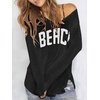 image:imageRoseSeek Womens Beach Cover Ups Letter Long Sleeve V Neck Beach Sweater Split Hem Knit Crochet Tops Pullovers Jumper TopBlack