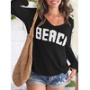 image:imageRoseSeek Womens Beach Cover Ups Letter Long Sleeve V Neck Beach Sweater Split Hem Knit Crochet Tops Pullovers Jumper TopBlack