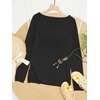 image:imageRoseSeek Womens Beach Cover Ups Letter Long Sleeve V Neck Beach Sweater Split Hem Knit Crochet Tops Pullovers Jumper TopBlack