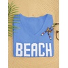image:imageRoseSeek Womens Beach Cover Ups Letter Long Sleeve V Neck Beach Sweater Split Hem Knit Crochet Tops Pullovers Jumper TopBlue