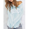 image:imageRoseSeek Womens Beach Cover Ups Letter Long Sleeve V Neck Beach Sweater Split Hem Knit Crochet Tops Pullovers Jumper TopBright Blue