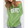 image:imageRoseSeek Womens Beach Cover Ups Letter Long Sleeve V Neck Beach Sweater Split Hem Knit Crochet Tops Pullovers Jumper TopGreen