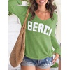 image:imageRoseSeek Womens Beach Cover Ups Letter Long Sleeve V Neck Beach Sweater Split Hem Knit Crochet Tops Pullovers Jumper TopGreen
