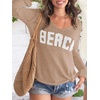 image:imageRoseSeek Womens Beach Cover Ups Letter Long Sleeve V Neck Beach Sweater Split Hem Knit Crochet Tops Pullovers Jumper TopKhaki