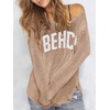 image:imageRoseSeek Womens Beach Cover Ups Letter Long Sleeve V Neck Beach Sweater Split Hem Knit Crochet Tops Pullovers Jumper TopKhaki