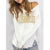 image:imageRoseSeek Womens Beach Cover Ups Letter Long Sleeve V Neck Beach Sweater Split Hem Knit Crochet Tops Pullovers Jumper TopLetter White