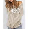 image:imageRoseSeek Womens Beach Cover Ups Letter Long Sleeve V Neck Beach Sweater Split Hem Knit Crochet Tops Pullovers Jumper TopLight Grey