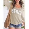image:imageRoseSeek Womens Beach Cover Ups Letter Long Sleeve V Neck Beach Sweater Split Hem Knit Crochet Tops Pullovers Jumper TopLight Grey