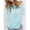 image:imageRoseSeek Womens Beach Cover Ups Letter Long Sleeve V Neck Beach Sweater Split Hem Knit Crochet Tops Pullovers Jumper TopLight Mint Blue