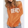 image:imageRoseSeek Womens Beach Cover Ups Letter Long Sleeve V Neck Beach Sweater Split Hem Knit Crochet Tops Pullovers Jumper TopLight Orange