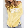 image:imageRoseSeek Womens Beach Cover Ups Letter Long Sleeve V Neck Beach Sweater Split Hem Knit Crochet Tops Pullovers Jumper TopLight Yellow