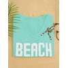 image:imageRoseSeek Womens Beach Cover Ups Letter Long Sleeve V Neck Beach Sweater Split Hem Knit Crochet Tops Pullovers Jumper TopMint Blue