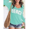 image:imageRoseSeek Womens Beach Cover Ups Letter Long Sleeve V Neck Beach Sweater Split Hem Knit Crochet Tops Pullovers Jumper TopMint Blue
