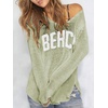 image:imageRoseSeek Womens Beach Cover Ups Letter Long Sleeve V Neck Beach Sweater Split Hem Knit Crochet Tops Pullovers Jumper TopMint Green