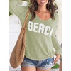 image:imageRoseSeek Womens Beach Cover Ups Letter Long Sleeve V Neck Beach Sweater Split Hem Knit Crochet Tops Pullovers Jumper TopMint Green