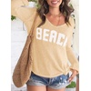 image:imageRoseSeek Womens Beach Cover Ups Letter Long Sleeve V Neck Beach Sweater Split Hem Knit Crochet Tops Pullovers Jumper TopOrange