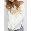 image:imageRoseSeek Womens Beach Cover Ups Letter Long Sleeve V Neck Beach Sweater Split Hem Knit Crochet Tops Pullovers Jumper TopParis White