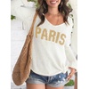 image:imageRoseSeek Womens Beach Cover Ups Letter Long Sleeve V Neck Beach Sweater Split Hem Knit Crochet Tops Pullovers Jumper TopParis White