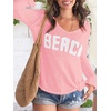 image:imageRoseSeek Womens Beach Cover Ups Letter Long Sleeve V Neck Beach Sweater Split Hem Knit Crochet Tops Pullovers Jumper TopPink