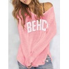 image:imageRoseSeek Womens Beach Cover Ups Letter Long Sleeve V Neck Beach Sweater Split Hem Knit Crochet Tops Pullovers Jumper TopPink