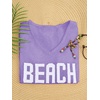 image:imageRoseSeek Womens Beach Cover Ups Letter Long Sleeve V Neck Beach Sweater Split Hem Knit Crochet Tops Pullovers Jumper TopPurple and White