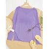 image:imageRoseSeek Womens Beach Cover Ups Letter Long Sleeve V Neck Beach Sweater Split Hem Knit Crochet Tops Pullovers Jumper TopPurple and White