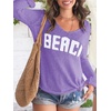 image:imageRoseSeek Womens Beach Cover Ups Letter Long Sleeve V Neck Beach Sweater Split Hem Knit Crochet Tops Pullovers Jumper TopPurple and White