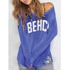 image:imageRoseSeek Womens Beach Cover Ups Letter Long Sleeve V Neck Beach Sweater Split Hem Knit Crochet Tops Pullovers Jumper TopRoyal Blue
