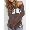 image:imageRoseSeek Womens Beach Cover Ups Letter Long Sleeve V Neck Beach Sweater Split Hem Knit Crochet Tops Pullovers Jumper TopRust Brown
