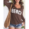image:imageRoseSeek Womens Beach Cover Ups Letter Long Sleeve V Neck Beach Sweater Split Hem Knit Crochet Tops Pullovers Jumper TopRust Brown