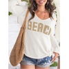 image:imageRoseSeek Womens Beach Cover Ups Letter Long Sleeve V Neck Beach Sweater Split Hem Knit Crochet Tops Pullovers Jumper TopWhite
