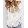image:imageRoseSeek Womens Beach Cover Ups Letter Long Sleeve V Neck Beach Sweater Split Hem Knit Crochet Tops Pullovers Jumper TopWhite