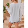 image:imageRoseSeek Womens Beach Cover Ups Letter Long Sleeve V Neck Beach Sweater Split Hem Knit Crochet Tops Pullovers Jumper TopWhite Red and Blue