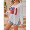 image:imageRoseSeek Womens Beach Cover Ups Letter Long Sleeve V Neck Beach Sweater Split Hem Knit Crochet Tops Pullovers Jumper TopWhite Red and Blue