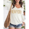 image:imageRoseSeek Womens Beach Cover Ups Letter Long Sleeve V Neck Beach Sweater Split Hem Knit Crochet Tops Pullovers Jumper TopWhite and Beige
