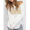 image:imageRoseSeek Womens Beach Cover Ups Letter Long Sleeve V Neck Beach Sweater Split Hem Knit Crochet Tops Pullovers Jumper TopWhite and Beige
