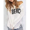 image:imageRoseSeek Womens Beach Cover Ups Letter Long Sleeve V Neck Beach Sweater Split Hem Knit Crochet Tops Pullovers Jumper TopWhite and Black