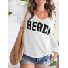 image:imageRoseSeek Womens Beach Cover Ups Letter Long Sleeve V Neck Beach Sweater Split Hem Knit Crochet Tops Pullovers Jumper TopWhite and Black