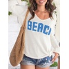image:imageRoseSeek Womens Beach Cover Ups Letter Long Sleeve V Neck Beach Sweater Split Hem Knit Crochet Tops Pullovers Jumper TopWhite and Blue