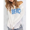 image:imageRoseSeek Womens Beach Cover Ups Letter Long Sleeve V Neck Beach Sweater Split Hem Knit Crochet Tops Pullovers Jumper TopWhite and Blue