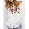 image:imageRoseSeek Womens Beach Cover Ups Letter Long Sleeve V Neck Beach Sweater Split Hem Knit Crochet Tops Pullovers Jumper TopWhite and Brown