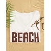 image:imageRoseSeek Womens Beach Cover Ups Letter Long Sleeve V Neck Beach Sweater Split Hem Knit Crochet Tops Pullovers Jumper TopWhite and Brown