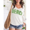 image:imageRoseSeek Womens Beach Cover Ups Letter Long Sleeve V Neck Beach Sweater Split Hem Knit Crochet Tops Pullovers Jumper TopWhite and Green