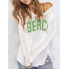 image:imageRoseSeek Womens Beach Cover Ups Letter Long Sleeve V Neck Beach Sweater Split Hem Knit Crochet Tops Pullovers Jumper TopWhite and Green