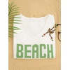 image:imageRoseSeek Womens Beach Cover Ups Letter Long Sleeve V Neck Beach Sweater Split Hem Knit Crochet Tops Pullovers Jumper TopWhite and Green