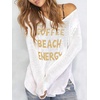 image:imageRoseSeek Womens Beach Cover Ups Letter Long Sleeve V Neck Beach Sweater Split Hem Knit Crochet Tops Pullovers Jumper TopWhite and Khaki