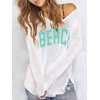 image:imageRoseSeek Womens Beach Cover Ups Letter Long Sleeve V Neck Beach Sweater Split Hem Knit Crochet Tops Pullovers Jumper TopWhite and Mint Green