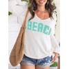image:imageRoseSeek Womens Beach Cover Ups Letter Long Sleeve V Neck Beach Sweater Split Hem Knit Crochet Tops Pullovers Jumper TopWhite and Mint Green