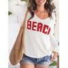 image:imageRoseSeek Womens Beach Cover Ups Letter Long Sleeve V Neck Beach Sweater Split Hem Knit Crochet Tops Pullovers Jumper TopWhite and Red