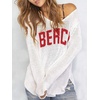 image:imageRoseSeek Womens Beach Cover Ups Letter Long Sleeve V Neck Beach Sweater Split Hem Knit Crochet Tops Pullovers Jumper TopWhite and Red